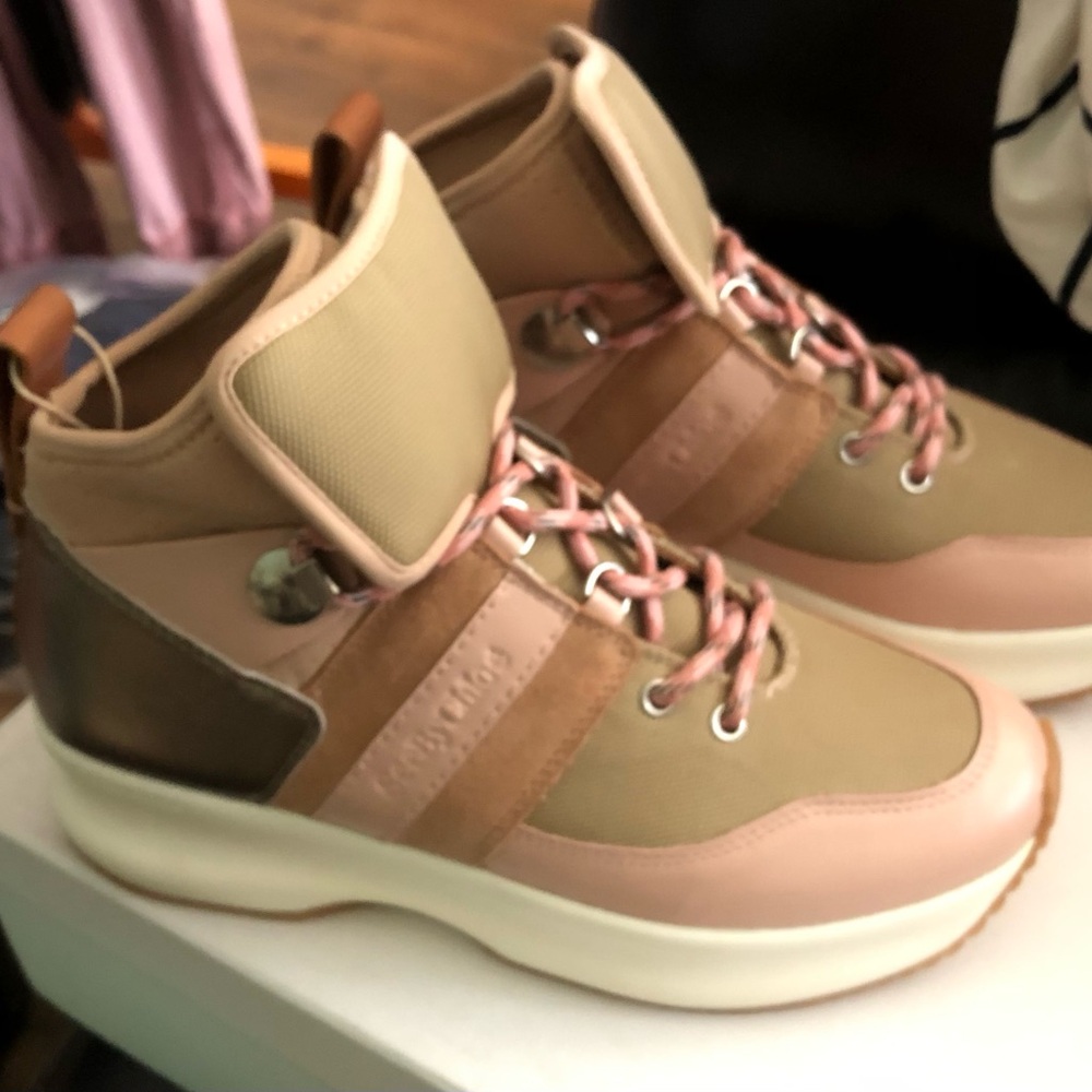 See By Chloe Pink and Tan High-Top Sneakers